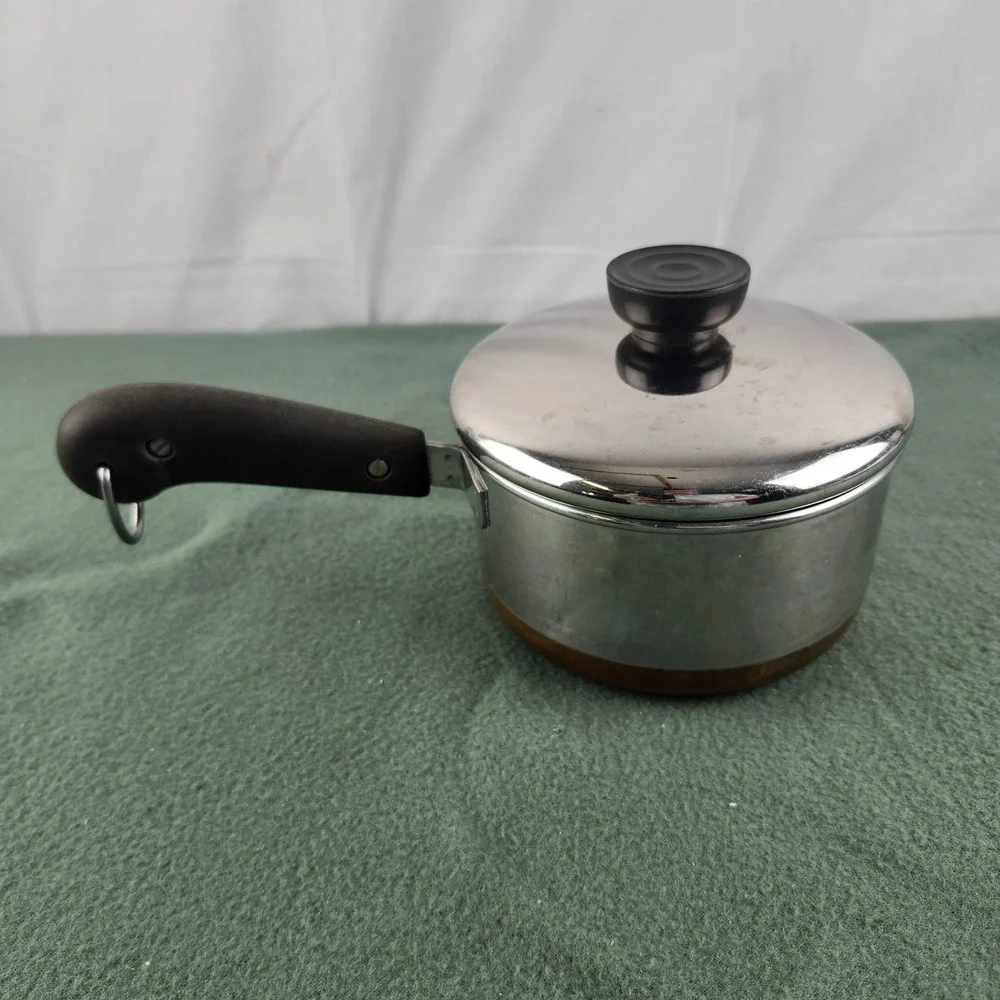 Vintage REVERE WARE 1 Qt Saucepan PRE-1968 Copper Bottom USA Double Ring W/ Lid